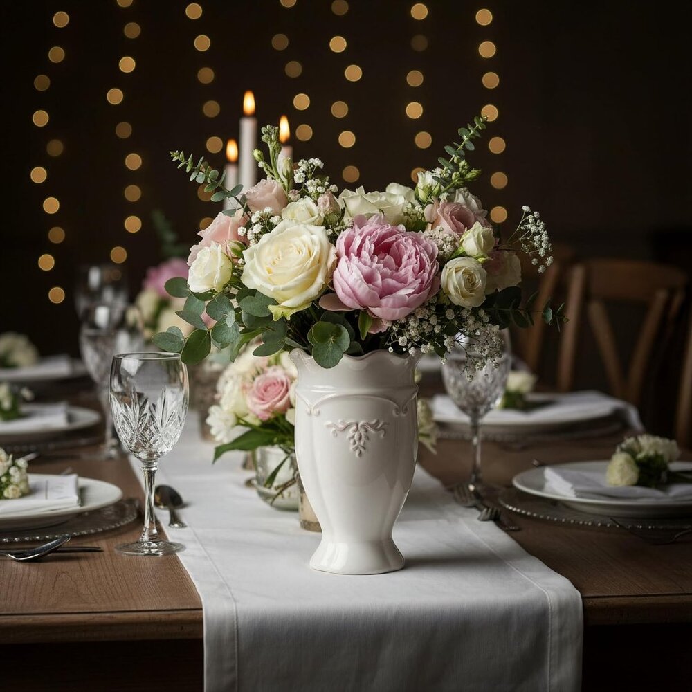 White Ceramic Flower Vase 6.8 Inch Small French Vintage Home Table Decor - Picture 7 of 8